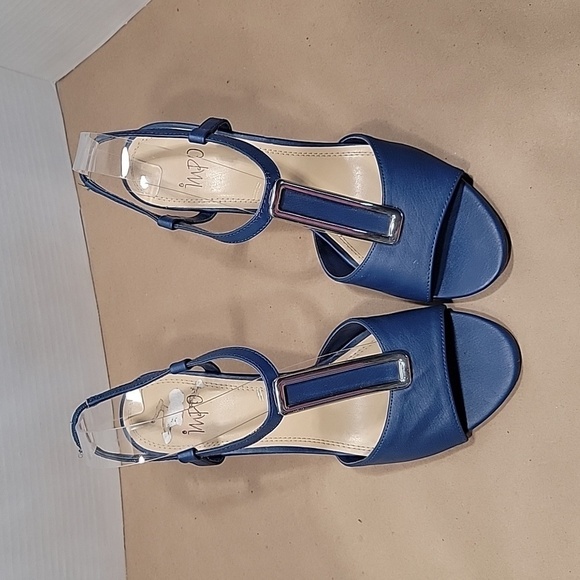 Impo Size 8.5 Vivette Sling Back Open Toe Wedge Sandals. Blue with Silver Accent - Picture 2 of 10